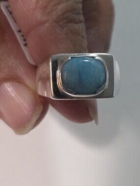 Sterling Silver Ring with Blue Larimar Stone.